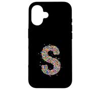 Letter S Candy Rainbow Sprinkles Monogram Style Custodia per iPhone 16