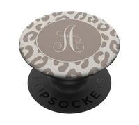 Lettera A bianca leopardata color crema con ghepardo PopSockets PopGrip Adesivo