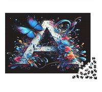Lettera A con farfalla floreale Puzzles 1000 Pezzi Carta riciclata per adulti Puzzle per adulti Gioco familiare stimolante Attività divertente per casa Ottima idea regalo 38x26cm/1000pcs