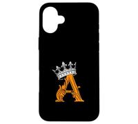 Lettera A di colore arancione + grafica arancione corona Custodia per iPhone 16 Plus