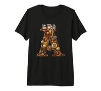 Lettera A Steampunk con Tre Gatti Gattini Amanti Alfabeto Maglietta Premium