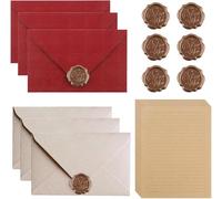 Lettera busta romantica,Set di carta da lettere vintage, set di lettere d'amore, 10 fogli A5, 6 buste di lino rosso e beige, con sigillo di cera, elegante set da scrittura