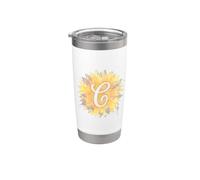Lettera C girasole nome arte monogramma floreale Boho Estetica Bicchiere termico in acciaio inox doppia parete