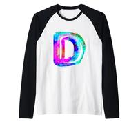 Lettera D Tie Dye Palloncino Iniziale Monogramma Stile Retro Maglia con Maniche Raglan