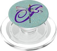 Lettera dell'alfabeto viola I iniziale con libellula su sfondo blu PopSockets PopGrip per MagSafe