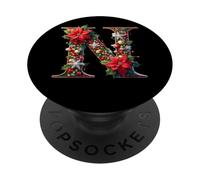 Lettera di Natale N Poinsettia Joy PopSockets PopGrip Adesivo