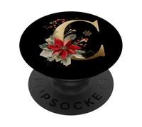 Lettera d'oro C Poinsettia Decorazione natalizia PopSockets PopGrip Adesivo