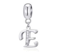 Lettera E Charms Iniziale E Alfabeto Ciondolo Perline, Argento Sterling 925 Lettere Ciondolo con CZ Chiaro, Fit Pandora Braccialetto di Pasqua, Regali per Esposa/Esposo/Fidanzamento