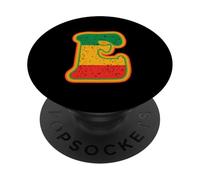 Lettera E rasta retrò invecchiato rosso giallo verde arte PopSockets PopGrip Adesivo