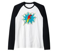 Lettera F Supereroe Nome Comico Retro Costume Maglia con Maniche Raglan