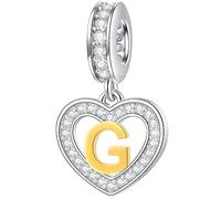 Lettera G Charms Iniziale Collana Ciondolo, 18k Placcato Oro Letra g, 925 Argento Sterling Cuore Alfabeto Ciondoli CZ Perline, Fit Braccialetto di Laurea Pandora, Regali per Nonna/Dio Mamma/Nipote