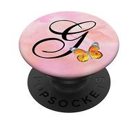 Lettera "G" iniziale Monogramma con farfalla PopSockets Supporto e Impugnatura per Smartphone e Tablet