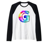 Lettera G Tie Dye Palloncino Monogramma Iniziale Stile Retro Maglia con Maniche Raglan