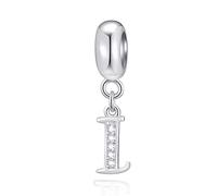 Lettera I Charms Iniziale I Alfabeto Ciondolo Perline, 925 Argento Sterling Lettere Ciondolo con CZ Chiaro, Fit Braccialetto Pandora Infinity, Regali per il Giorno dell'Indipendenza/Ti amo