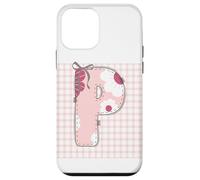 Lettera iniziale da donna "P" patchwork rosa con cuciture floreali Custodia per iPhone 12 mini