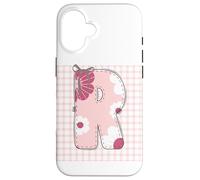 Lettera iniziale da donna "R" patchwork rosa con cuciture floreali Custodia per iPhone 16
