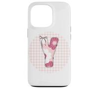 Lettera iniziale da donna "Y" patchwork rosa con cuciture floreali Custodia per iPhone 13 Pro