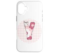 Lettera iniziale da donna "Y" patchwork rosa con cuciture floreali Custodia per iPhone 16 Plus