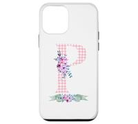 Lettera iniziale "P" da donna e nastro floreale a quadretti rosa Custodia per iPhone 12 mini