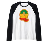 Lettera Iniziale Q Monogramma Nero Storia Mese Retro Colori Maglia con Maniche Raglan