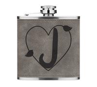 Lettera J Cuore Alfabeto 170ml pelle Sintetica Hip Flask Grigio Valentines Day