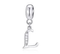 Lettera L Charms Iniziale L Alfabeto Ciondolo Perline, 925 Argento Sterling Letra Ciondolo con CZ Chiaro, Fit Braccialetto in Pelle Pandora, Regali per Signora/Madre in Legge/Amante