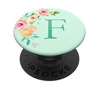 Lettera monogramma iniziale F verde menta e rosa pesca PopSockets PopGrip Intercambiabile
