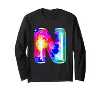 Lettera N Tie Dye Palloncino Monogramma Iniziale Stile Retro Maglia a Manica