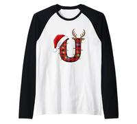 Lettera Natalizia a Forma di U, Motivo: Babbo Natale e Ren Maglia con Maniche Raglan