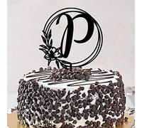 Lettera P Cake Topper Nome Iniziale Foglie Floreali Per Festa di Compleanno Bomboniere Ghirlanda Floreale Paese Riutilizzabile Nuziale Doccia Regali per Famiglia Amici Acrilico Nero Personalizza il