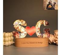 Lettera personalizzata Collage di cuori Lampada da notte Alfabeto cuore Luci da comodino Lampada con cornice fotografica Collage di immagini di famiglia Regalo,Base in legno per collage di immagini