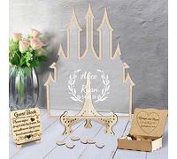 Lettera personalizzata di testo personalizzato castello Wedding Guest Book con 30-100pcs Cuori di Legno, Legno Wedding Guestbook Segno, Anniversario Wedding segno nel libro per Cerimonia (style 14)