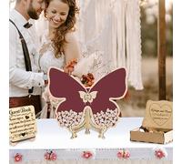 Lettera personalizzata di testo personalizzato farfalla Wedding Guest Book con 30-100pcs Cuori di Legno, Legno Wedding Guestbook Segno, Anniversario Wedding segno nel libro per Cerimonia (style 3)