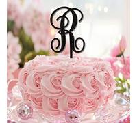 Lettera R Cake Topper Monogramma Iniziale Cognome Glitter Nero Per Matrimonio Anniversario Forniture Festa Rustico Corona Floreale Personalizza il tuo Topper Torta Regali di addio al nubilato