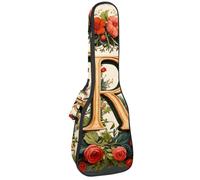 Lettera R circondata da corona floreale custodia per ukulele, borsa imbottita per ukulele da concerto da 58 cm, impermeabile e durevole, Multicolore 01, 25.9x9x3.1in/66x23x8cm, Organizer per borse
