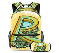 Lettera S elementi floreali conquistare la classe con il nostro set di 2 zaini per bambini, zaino e astuccio di grande capacità per ragazzi ragazze adolescenti, Multicolore#07, B：29.4x20x40cm\