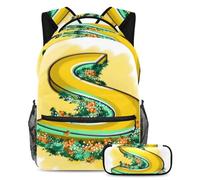 Lettera S elementi floreali conquistare la classe con il nostro set di 2 zaini per bambini, zaino e astuccio di grande capacità per ragazzi ragazze adolescenti, Multicolore#01, B：29.4x20x40cm\