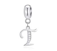 Lettera T Charms Iniziale T Alfabeto Ciondolo Perline, 925 Argento Sterling Letra Ciondolo con CZ Chiaro, Fit Braccialetto da Viaggio Pandora, Regali per Insegnante/Adolescenti/Partner