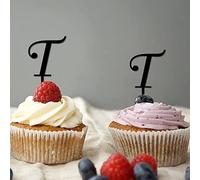 Lettera T Cupcake Toppers Monogramma Iniziale Cognome Corna Freccia Fiore Rosa Elegante per Matrimonio Fidanzamento Decorazioni per Feste Personalizza il tuo Cupcake Toppers Regali di Nozze 6PCS