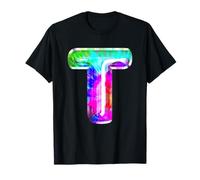 Lettera T Tie Dye Palloncino Monogramma Iniziale Stile Retro Maglietta