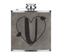 Lettera U Cuore Alfabeto 170ml pelle Sintetica Hip Flask Grigio Valentines Day
