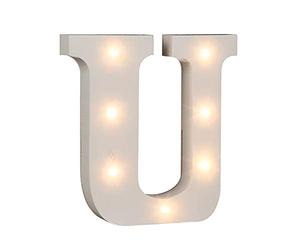 Lettera U in legno illuminabile Out of the blue, con 7 LED