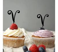 Lettera V Cupcake Toppers Monogramma Iniziale Cognome Corona Floreale Retro per Matrimonio Nuziale Doccia Forniture Riutilizzabili Personalizza il tuo Cupcake Topper Regali Addio al nubilato 6 pezzi