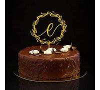 Lettera V Wedding Cake Topper Monogramma Nome iniziale Glitter Oro Per Matrimonio Anniversario Decorazioni Festa Romantica Corona di alloro Personalizzato 26Lettere Regali di Fidanzamento