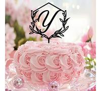 Lettera Y Cake Topper Monogramma Iniziale Cognome Acrilico Nero Per Decorazioni di Matrimonio Fidanzamento Rustico Riutilizzabile Corona di alloro Personalizza il tuo Cake Topper Regali di