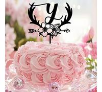 Lettera Y Cake Topper Monogramma Iniziale Cognome Corna Freccia Fiore Rosa Paese per Matrimonio Fidanzamento Party Decor Riutilizzabile Personalizza il tuo Topper per torta Regali di addio al nubilato