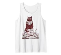 Letterario Gatto Nero Lettura sulla Pila di Libri Canotta