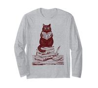 Letterario Gatto Nero Lettura sulla Pila di Libri Maglia a Manica