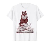 Letterario Gatto Nero Lettura sulla Pila di Libri Maglietta
