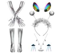 LETTERASHQP Alien - Cerchietto per capelli in argento, stile alieno, set di accessori per la testa e la decorazione aliena, accessorio per capelli, per donna, uomo e bambino